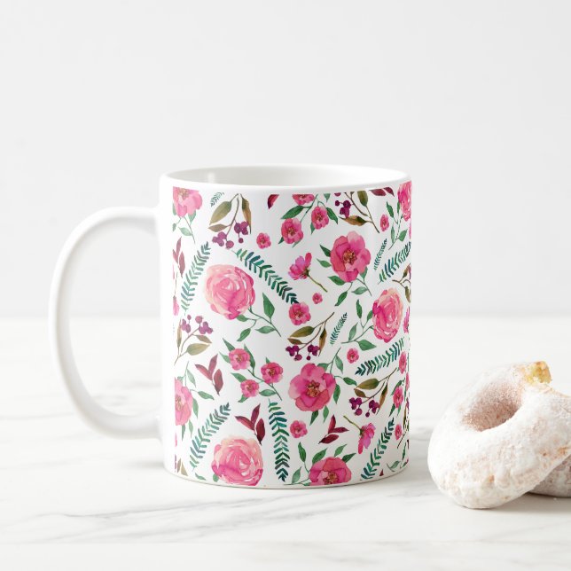Caneca De Café Floral de Aquarela (Com Donut)