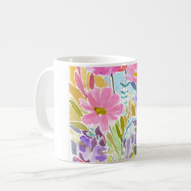 Caneca De Café Floral de Aquarela (Frente Esquerda)