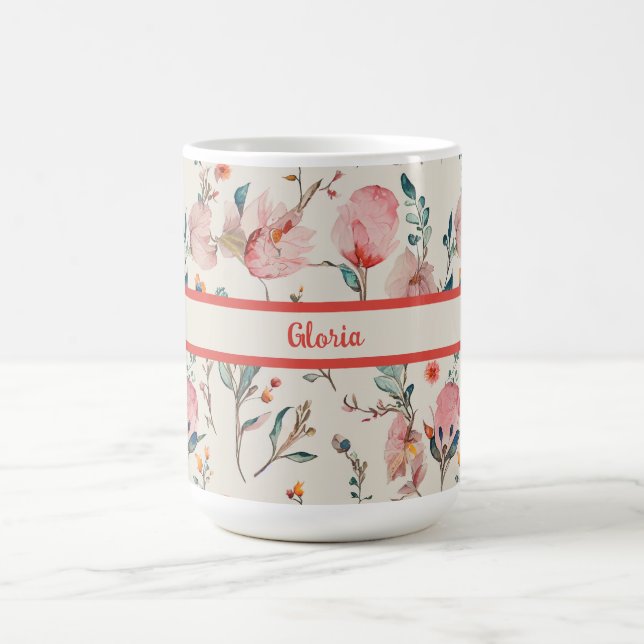 Caneca De Café Floral de Aquarela Personalizado (Centro)