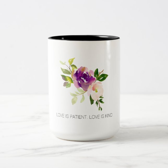 Caneca De Café Floral de Aquarela Rosa Púrpura (Centro)