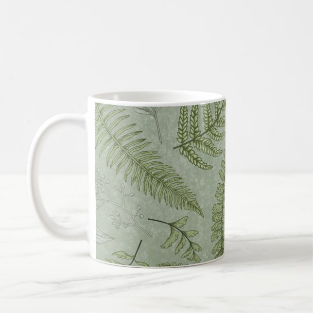Caneca De Café Floral de Aquarela Verde Elegante (Esquerda)