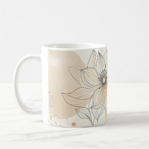 Caneca De Café Floral de Arte de Linha Botânica Minimalista Elega