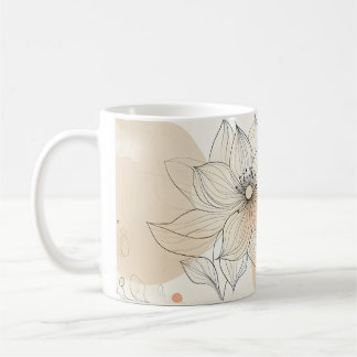 Caneca De Café Floral de Arte de Linha Botânica Minimalista Elega
