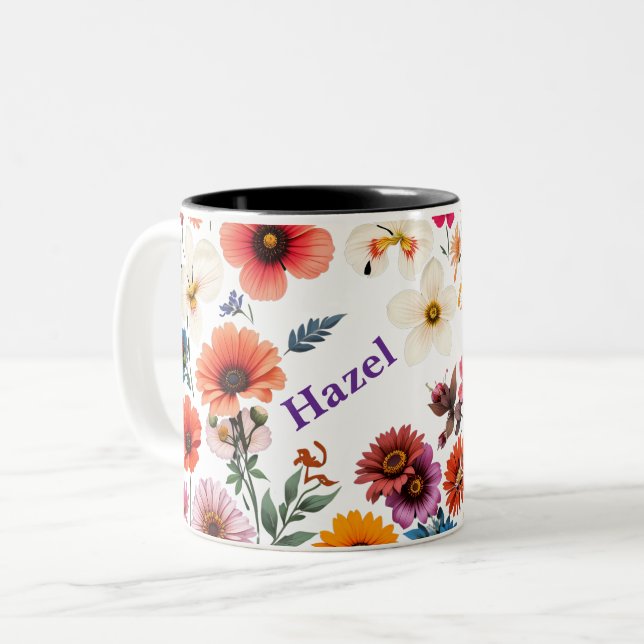 Caneca de café floral de dois tons personalizável (Frente Esquerda)