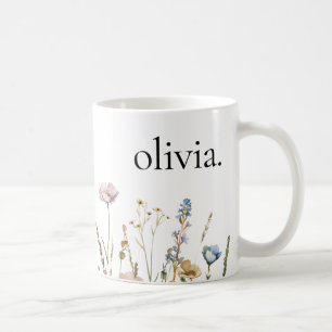 Caneca De Café Floral de Flor Selvagem Clássico Monograma