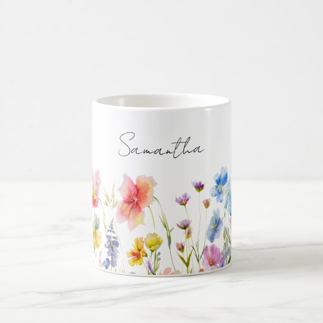 Caneca De Café Floral de Flor Selvagem Personalizado (Centro)