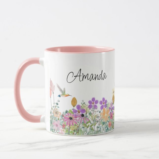 Caneca de Café Floral de Flores Silvestres e Folha (Esquerda)