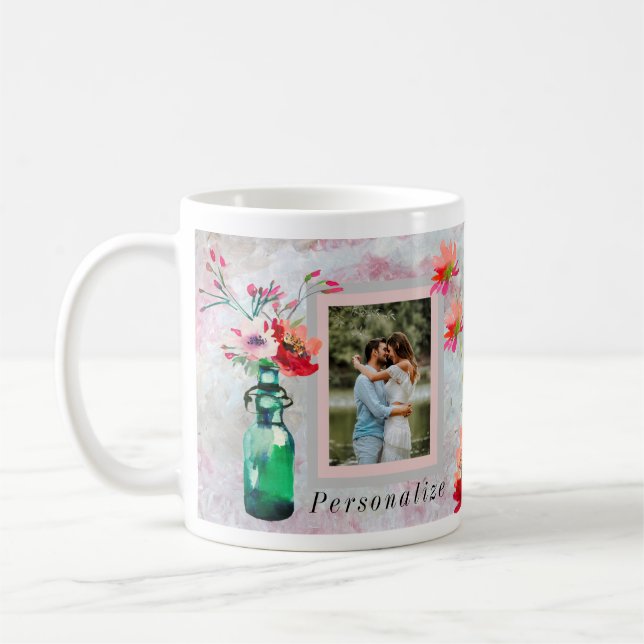 CANECA DE CAFÉ FLORAL DE FOTOGRAFIA EM QUADRO ELEGANTE  (Esquerda)