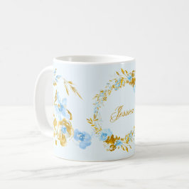 Caneca De Café Floral de inverno bonito e Dourado