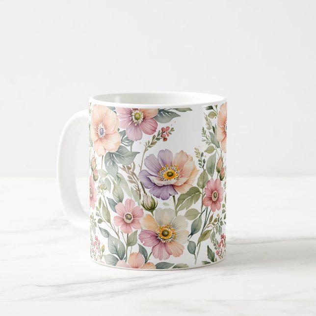 Caneca De Café Floral de Jardim Delicadamente Tinado (Frente Esquerda)