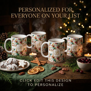 Caneca De Café Floral de Natal com monograma espiralado
