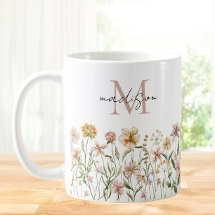 Caneca De Café Floral de Prado de Flores Silvestres em Aquarela M