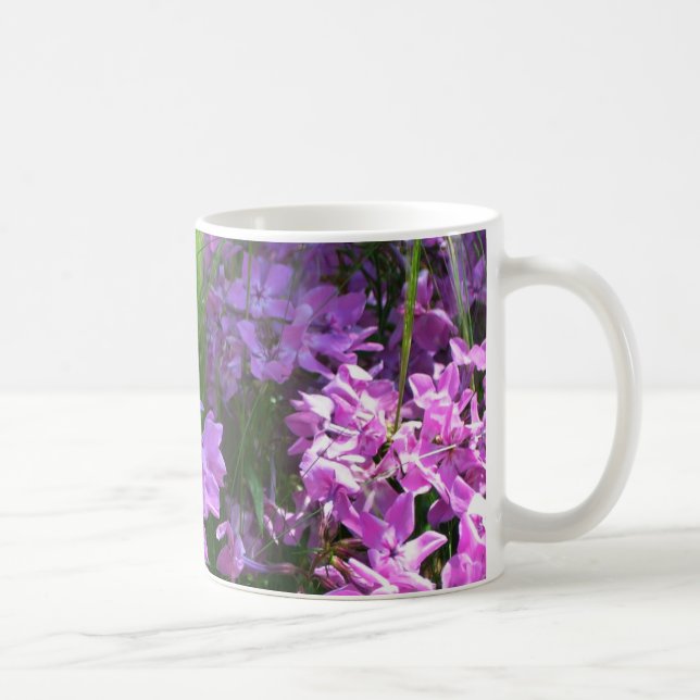 Caneca De Café Floral de Verão de Flox e Grama Rosa (Direita)