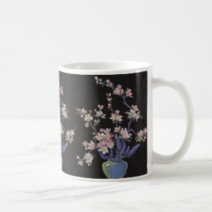 Caneca De Café Floral de Vintage, Flores de Cereja Flores num Vas
