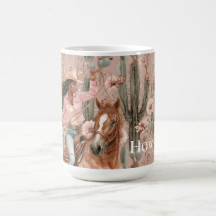 Caneca De Café Floral do Cactus Rosa-Rosa-Negro-Oeste