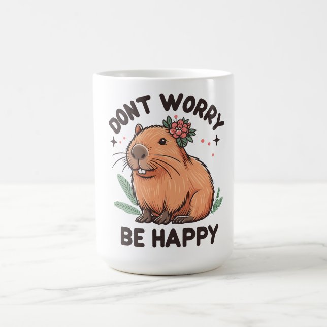 Caneca De Café Floral Dont Wort Be Happy Capy, floral Capybara (Centro)