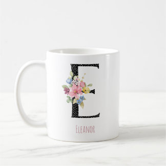 Caneca De Café Floral E Monogram Name Black Polka Dot Coffee Mug