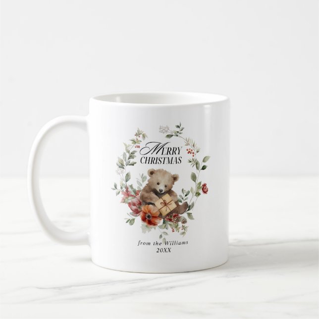 Caneca De Café Floral Elegante Aquarela Feliz Natal (Esquerda)