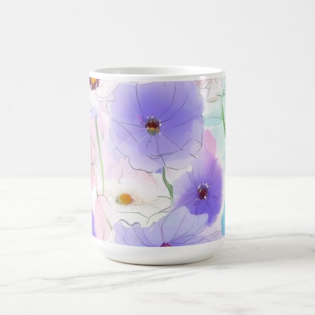 Caneca de Café Floral em Aquarela Pastel (Centro)
