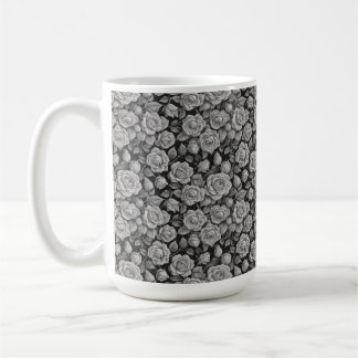 Caneca De Café Floral Escura Preto Cinza Rosas Estética