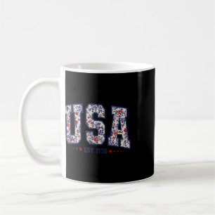 Caneca De Café Floral EUA Est 1776 Dia 4 De Julho Flor Silvestre