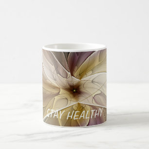 Caneca De Café Floral Fantasy Dourada Eggplant Abstrato Art Fract