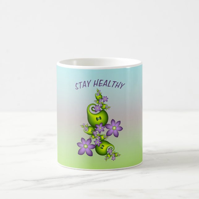Caneca De Café Floral Fantasy Lilac Flores Verde Formas Fractais (Centro)
