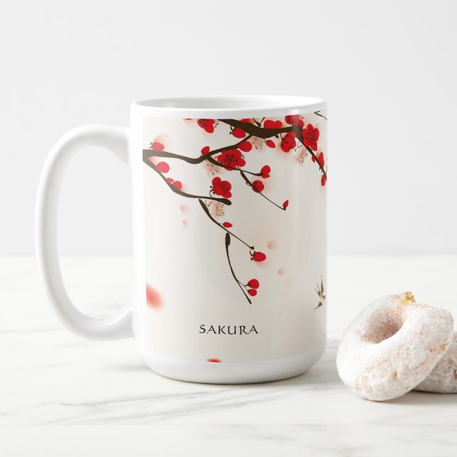 Caneca De Café Floral Floral de Cereja Personalizado (Com Donut)