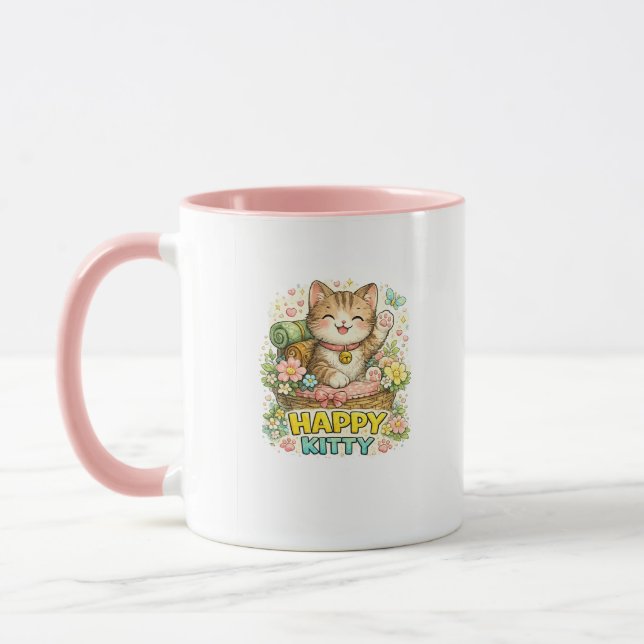 Caneca de Café Floral Fofa Kitty Feliz (Esquerda)