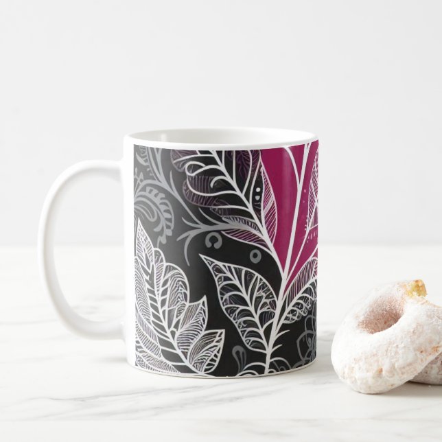 Caneca de Café Floral Folha Efeito de Renda (Com Donut)