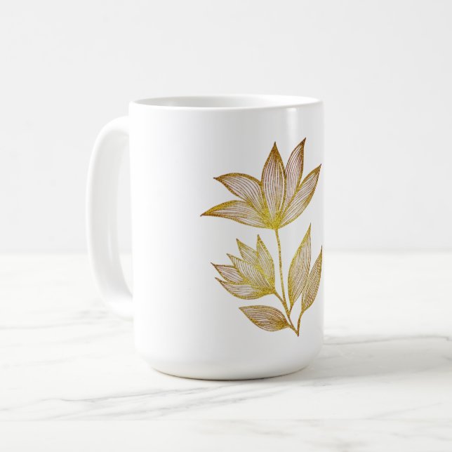 Caneca de Café Floral Gold Line (Frente Esquerda)