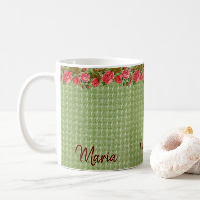 Caneca De Café Floral Green Mug (Com Donut)