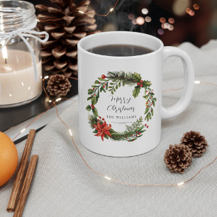 Caneca De Café Floral Greenery Família de Natal Personalizado