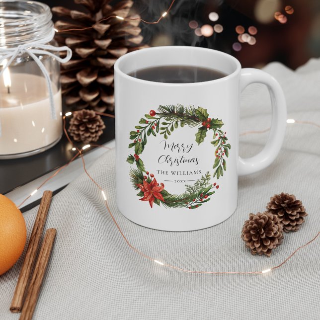 Caneca De Café Floral Greenery Família de Natal Personalizado (Merry Christmas Custom Family Coffee Mug)