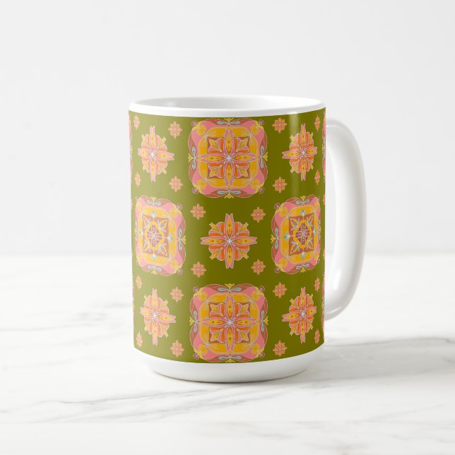 Caneca De Café Floral Grid  (Frente Esquerda)