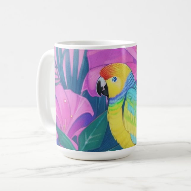 Caneca De Café Floral/Havaí/Tropical/papagaio (Frente Esquerda)