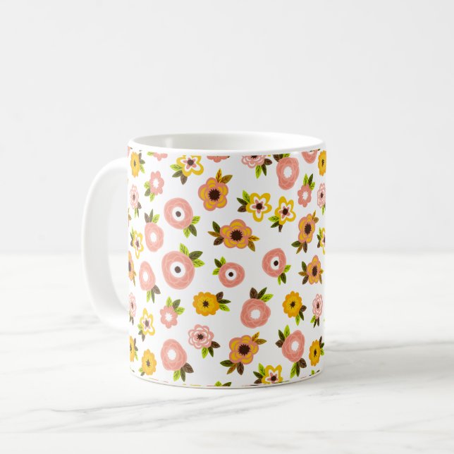 Caneca De Café Floral Impressão Mug (Frente Esquerda)