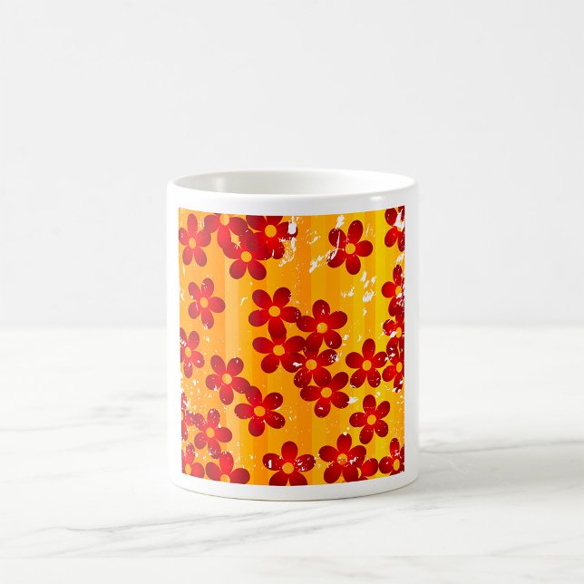 Caneca De Café Floral Laranja Vermelho Retro (Criador carregado)