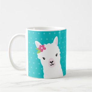 Caneca De Café Floral Llama Alpaca - Teal Personalizado