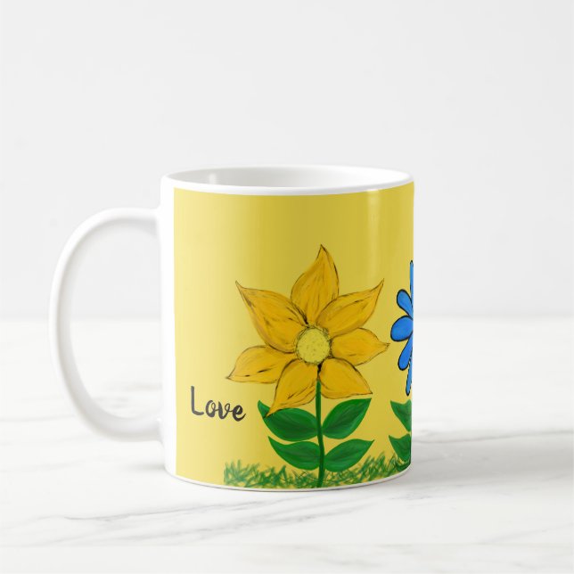 Caneca De Café Floral Love Personalizado Yellow Mugs (Esquerda)