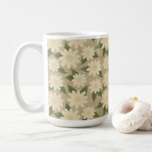 Floral Margarida Vintage em Verde Salvia e Creme