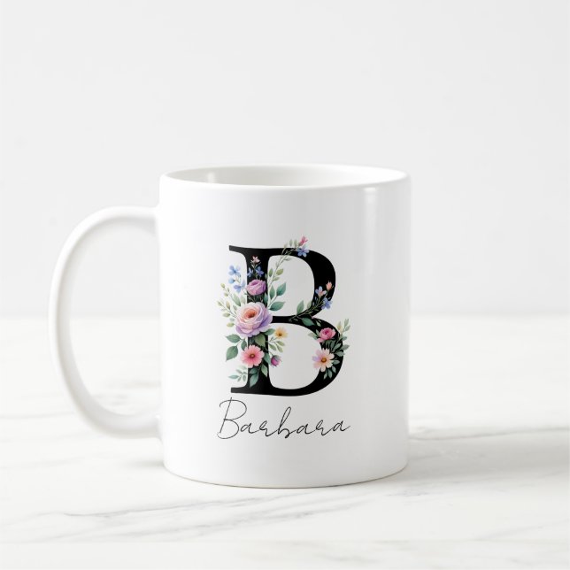 Caneca De Café  Floral Monogram – Letter B (Esquerda)