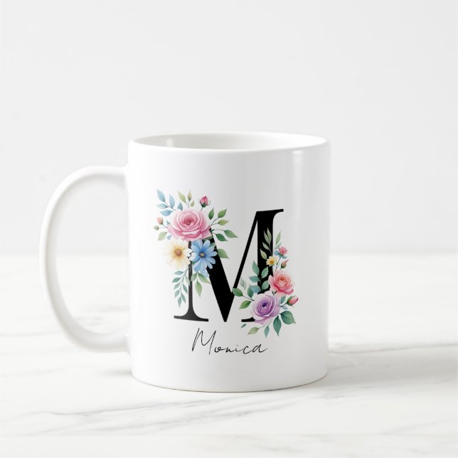 Caneca De Café  Floral Monogram – Letter M (Esquerda)