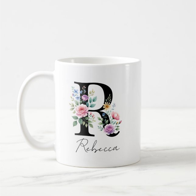 Caneca De Café  Floral Monogram – Letter R (Esquerda)