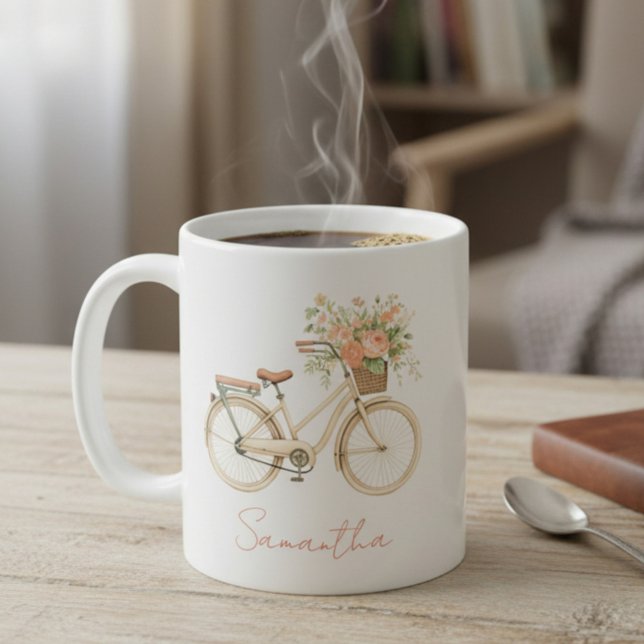 Caneca De Café Floral Monogram Vintage Bike (Criador carregado)