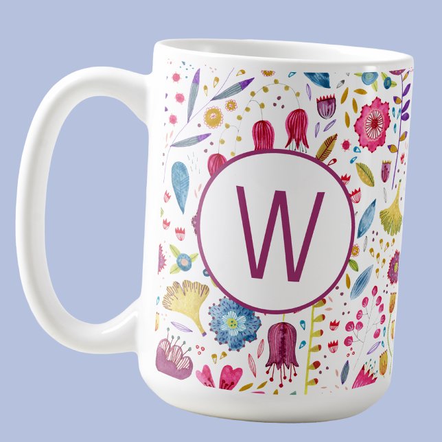 Caneca De Café Floral Monograma (Criador carregado)