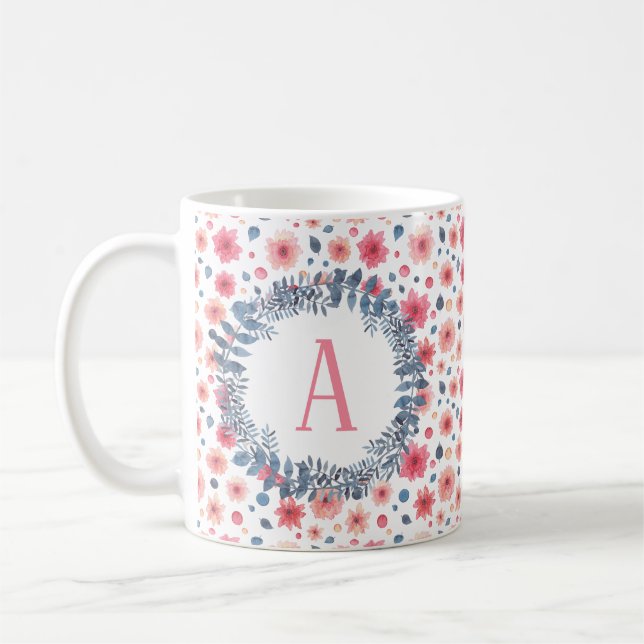 Caneca De Café Floral Monograma Personalizado (Esquerda)