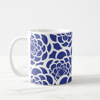 Caneca De Café Floral Mug Azul e Branco