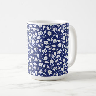 Caneca De Café Floral Mug no Marinho e White