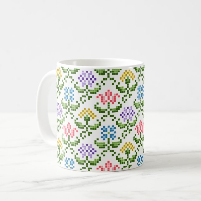 Caneca De Café Floral "Needlepoint" Coffee Mug (Frente Esquerda)